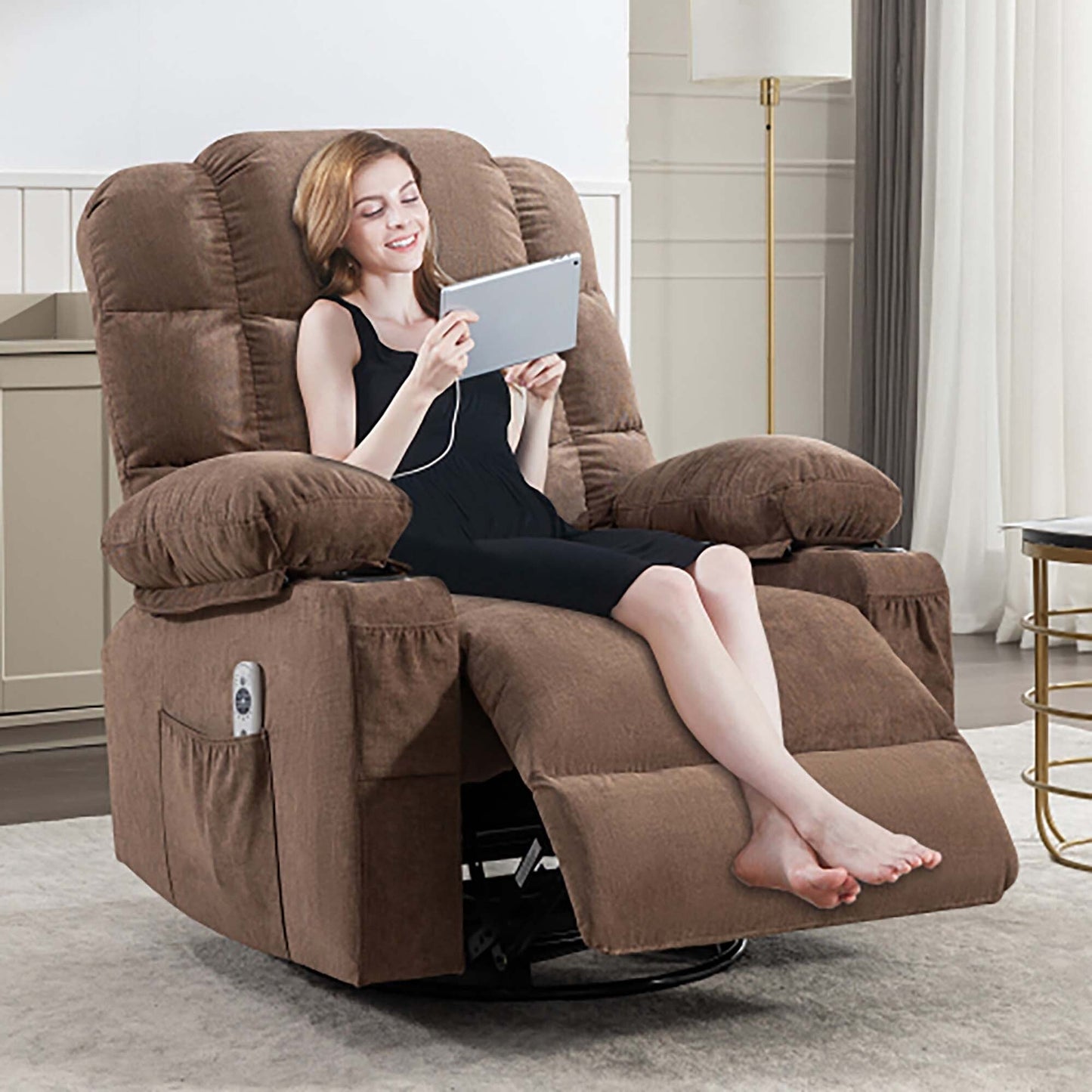 Oversized Massage Rocker Recliner Chair with 2 Cup Holders