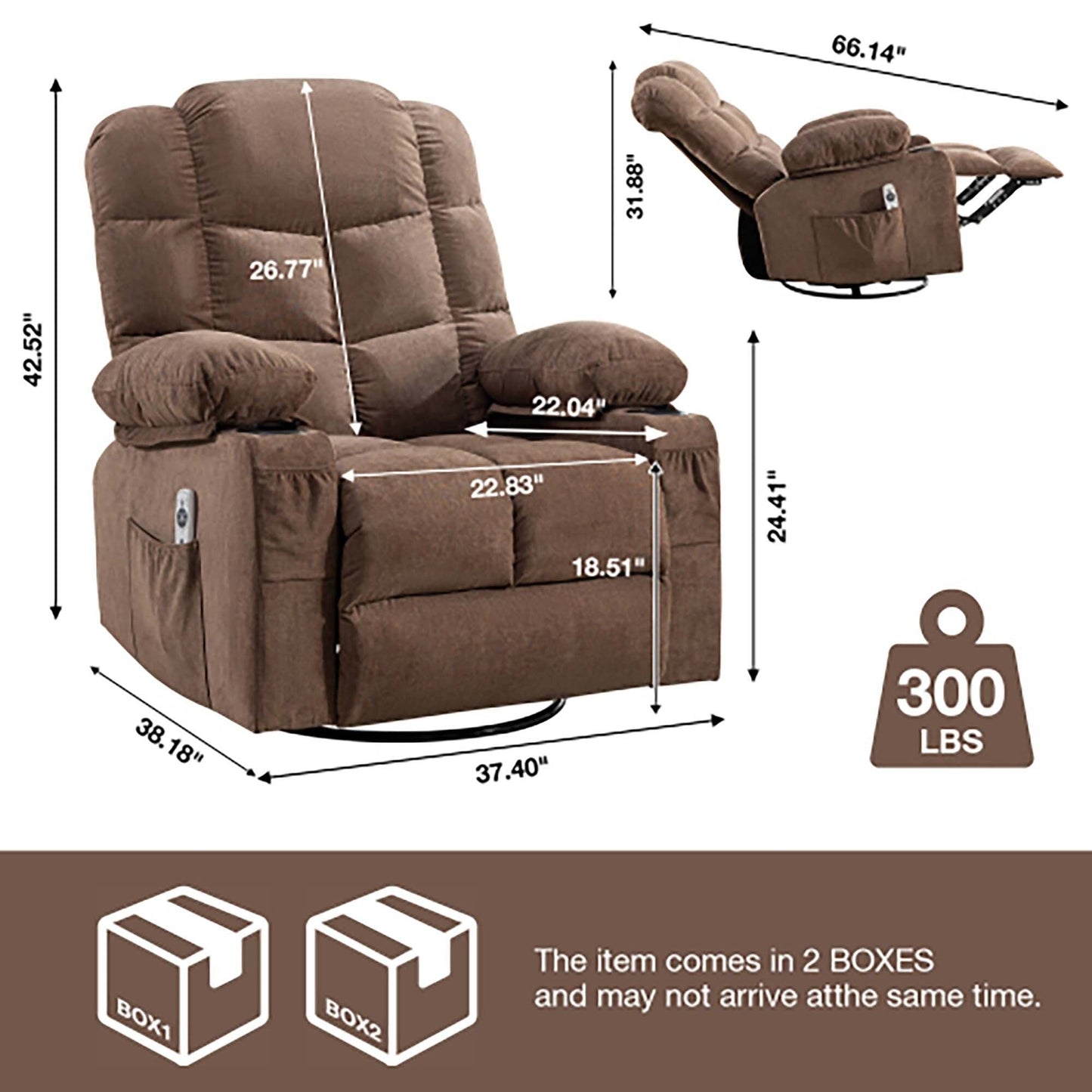 Oversized Massage Rocker Recliner Chair with 2 Cup Holders