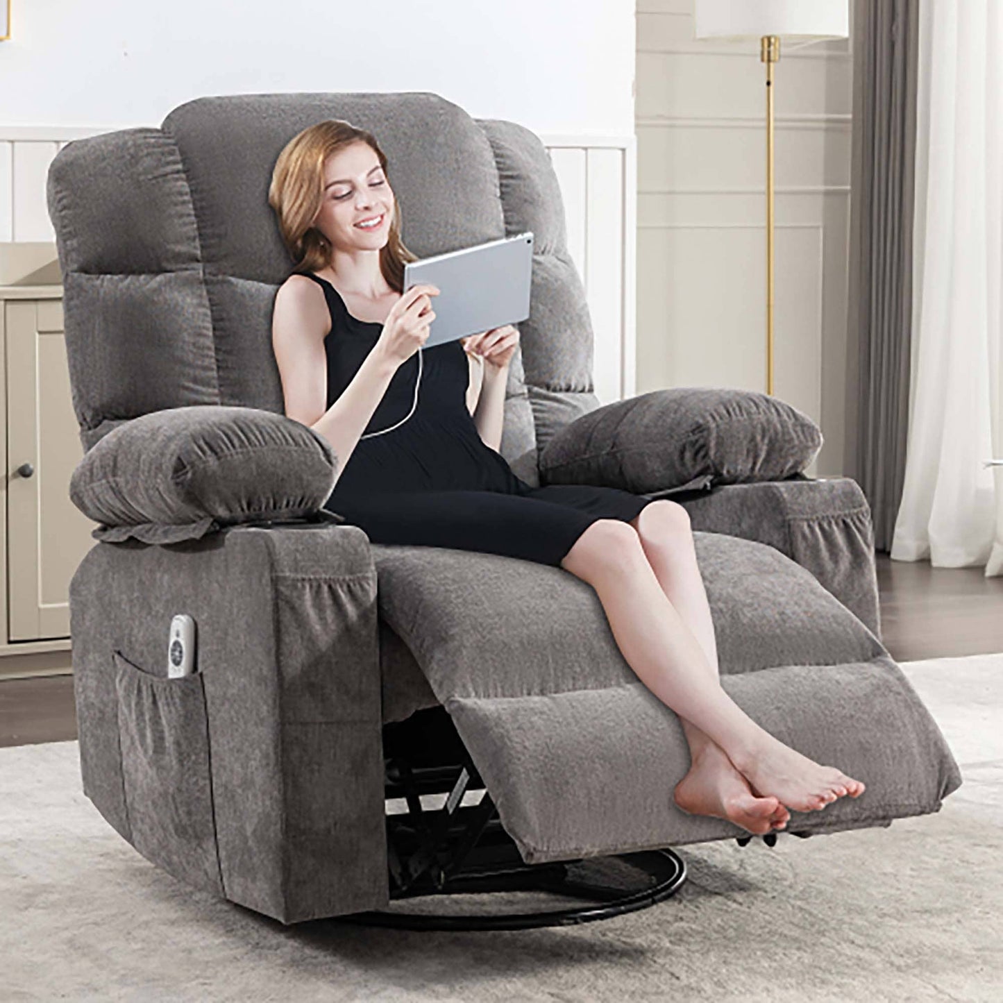 Oversized Massage Rocker Recliner Chair with 2 Cup Holders