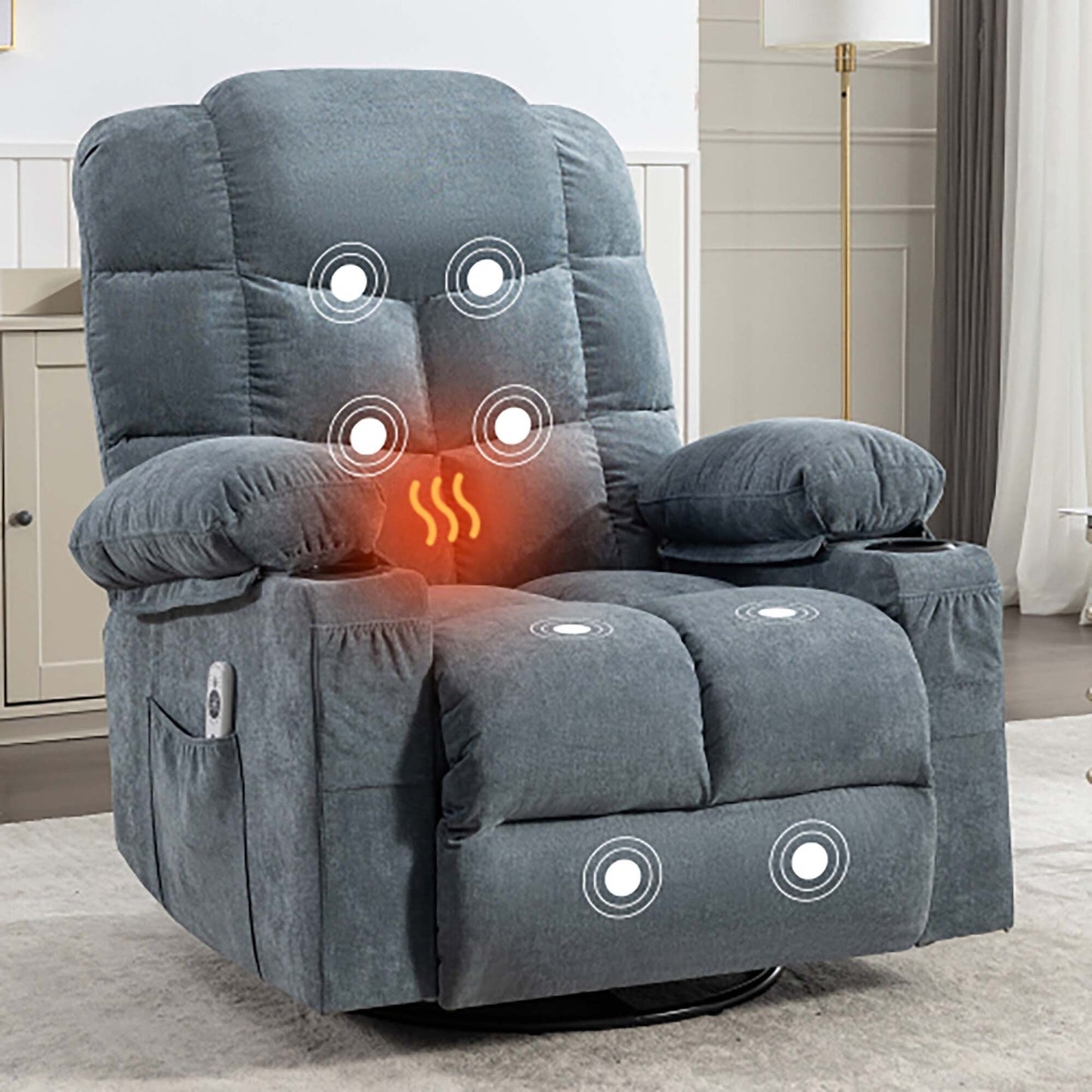 Oversized Massage Rocker Recliner Chair with 2 Cup Holders