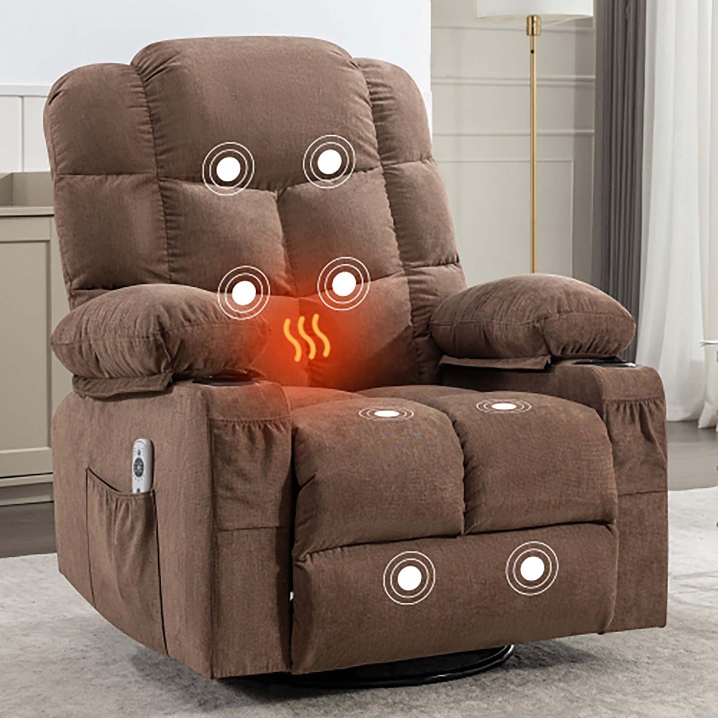 Oversized Massage Rocker Recliner Chair with 2 Cup Holders