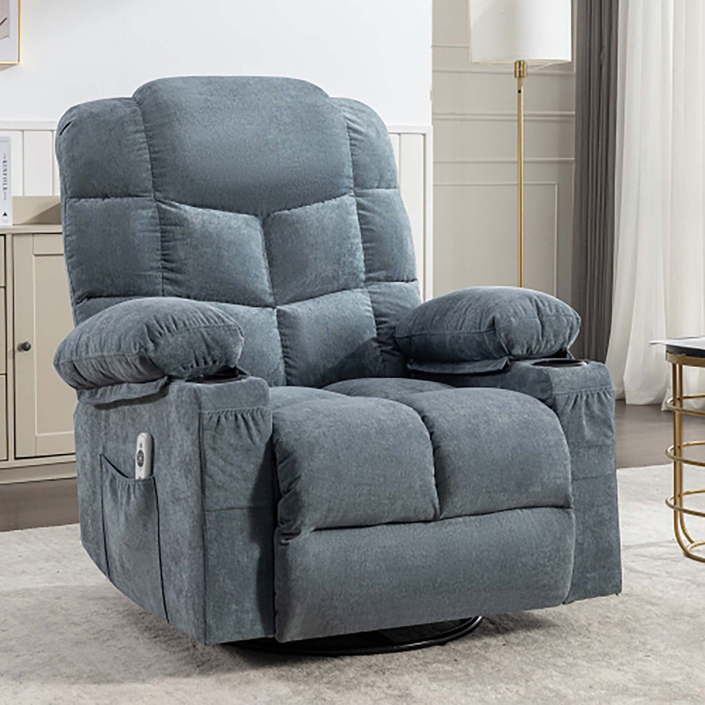 Oversized Massage Rocker Recliner Chair with 2 Cup Holders