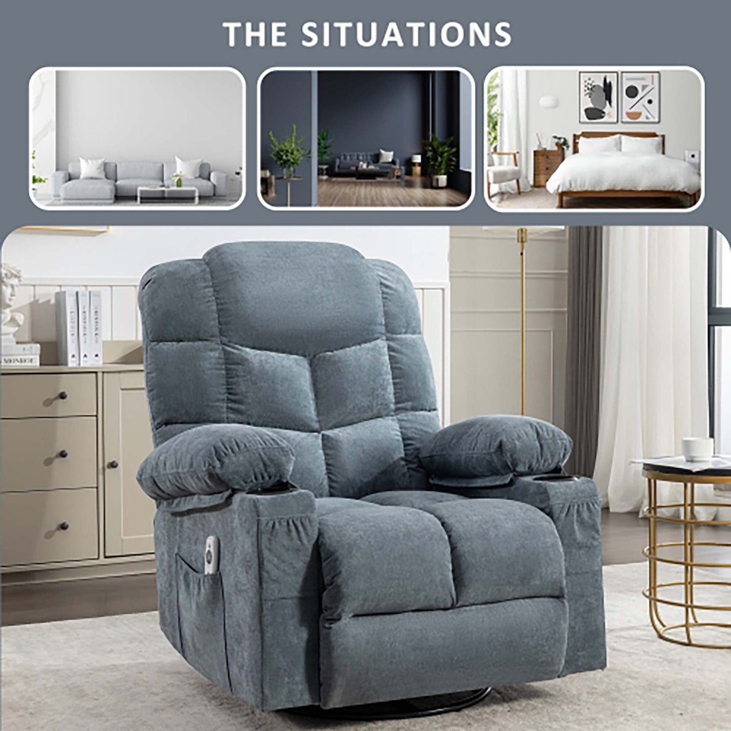 Oversized Massage Rocker Recliner Chair with 2 Cup Holders