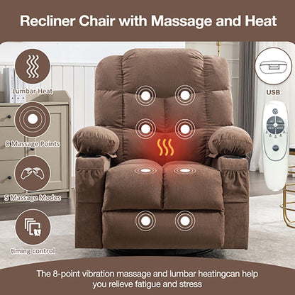 Oversized Massage Rocker Recliner Chair with 2 Cup Holders