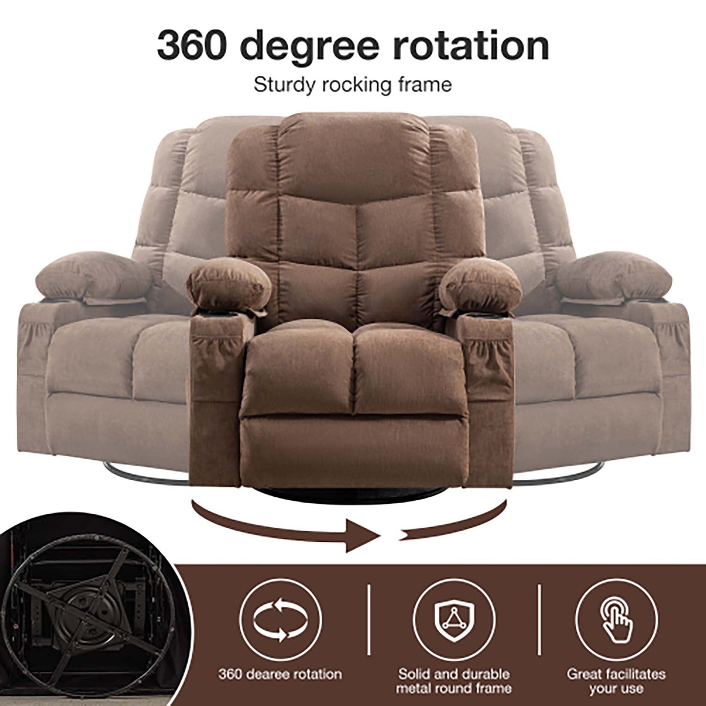 Oversized Massage Rocker Recliner Chair with 2 Cup Holders