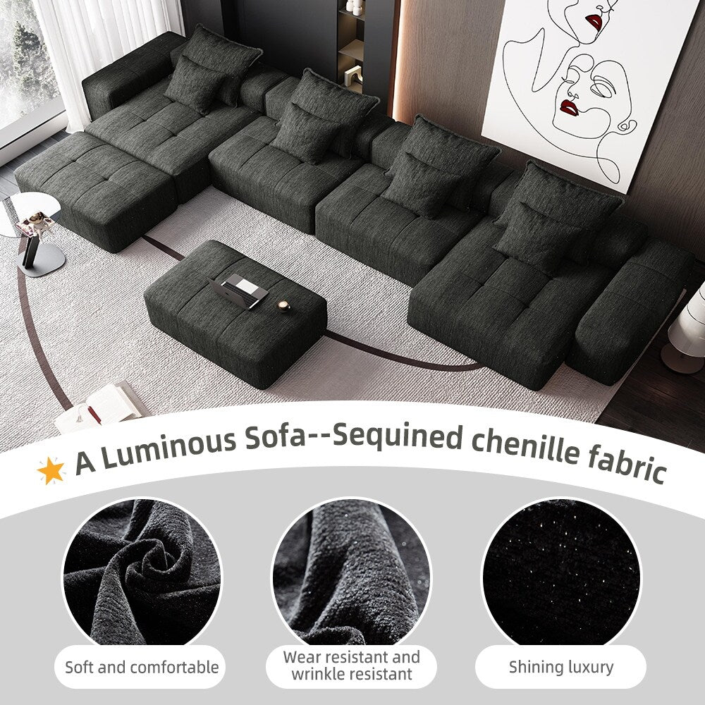 Oversized Modular Chenille 6-Seat Sectional Sofa with Cushions and 8 Pillows for Living Room