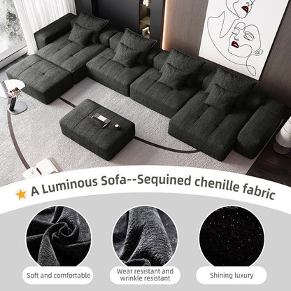 Oversized Modular Chenille 6-Seat Sectional Sofa with Cushions and 8 Pillows for Living Room