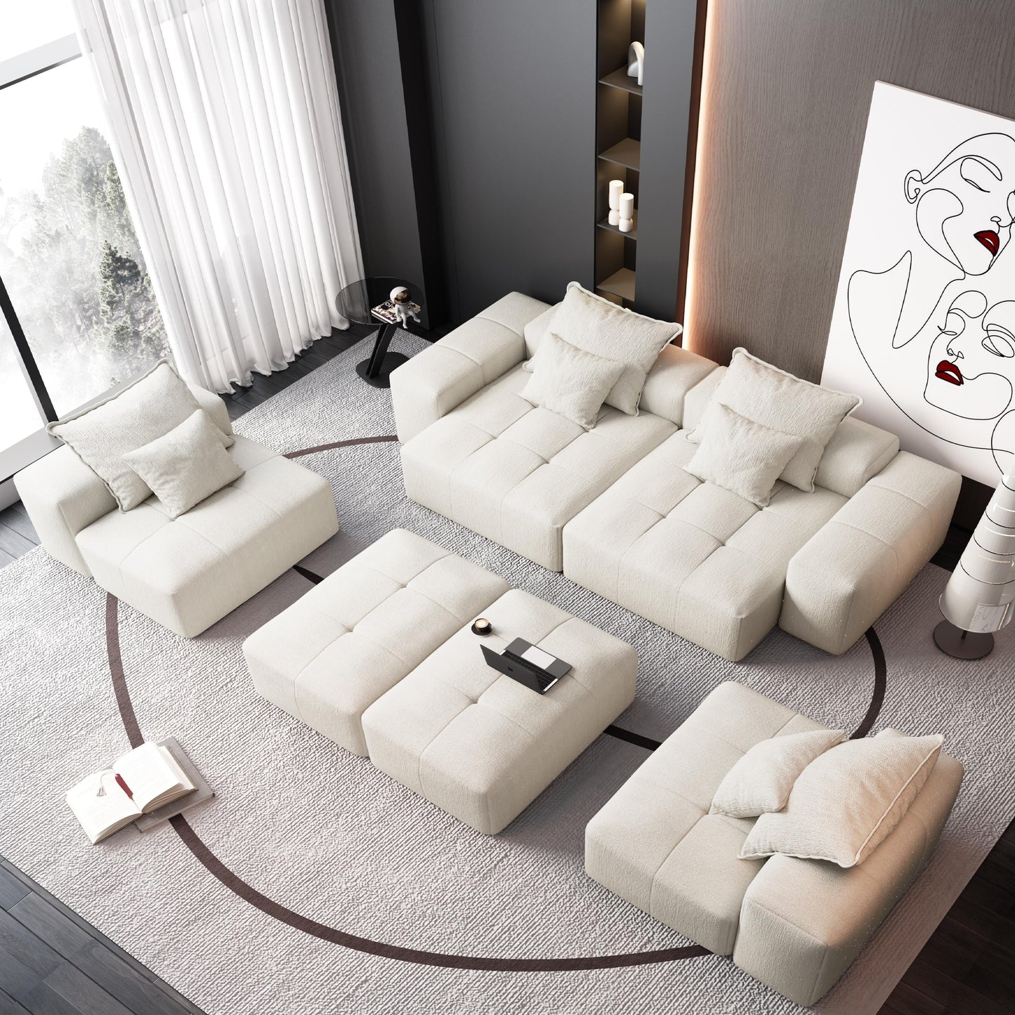 Oversized Modular Chenille 6-Seat Sectional Sofa with Cushions and 8 Pillows for Living Room