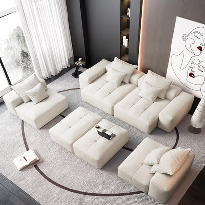 Oversized Modular Chenille 6-Seat Sectional Sofa with Cushions and 8 Pillows for Living Room