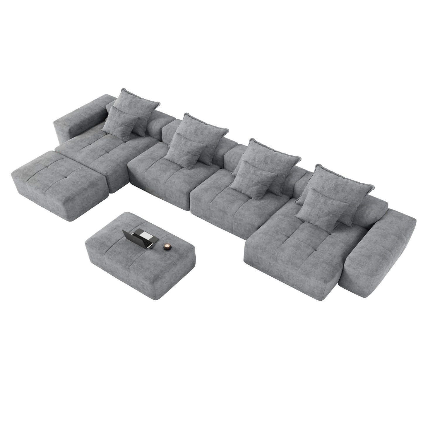 Oversized Modular Chenille 6-Seat Sectional Sofa with Cushions and 8 Pillows for Living Room