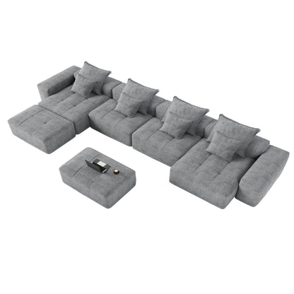 Oversized Modular Chenille 6-Seat Sectional Sofa with Cushions and 8 Pillows for Living Room