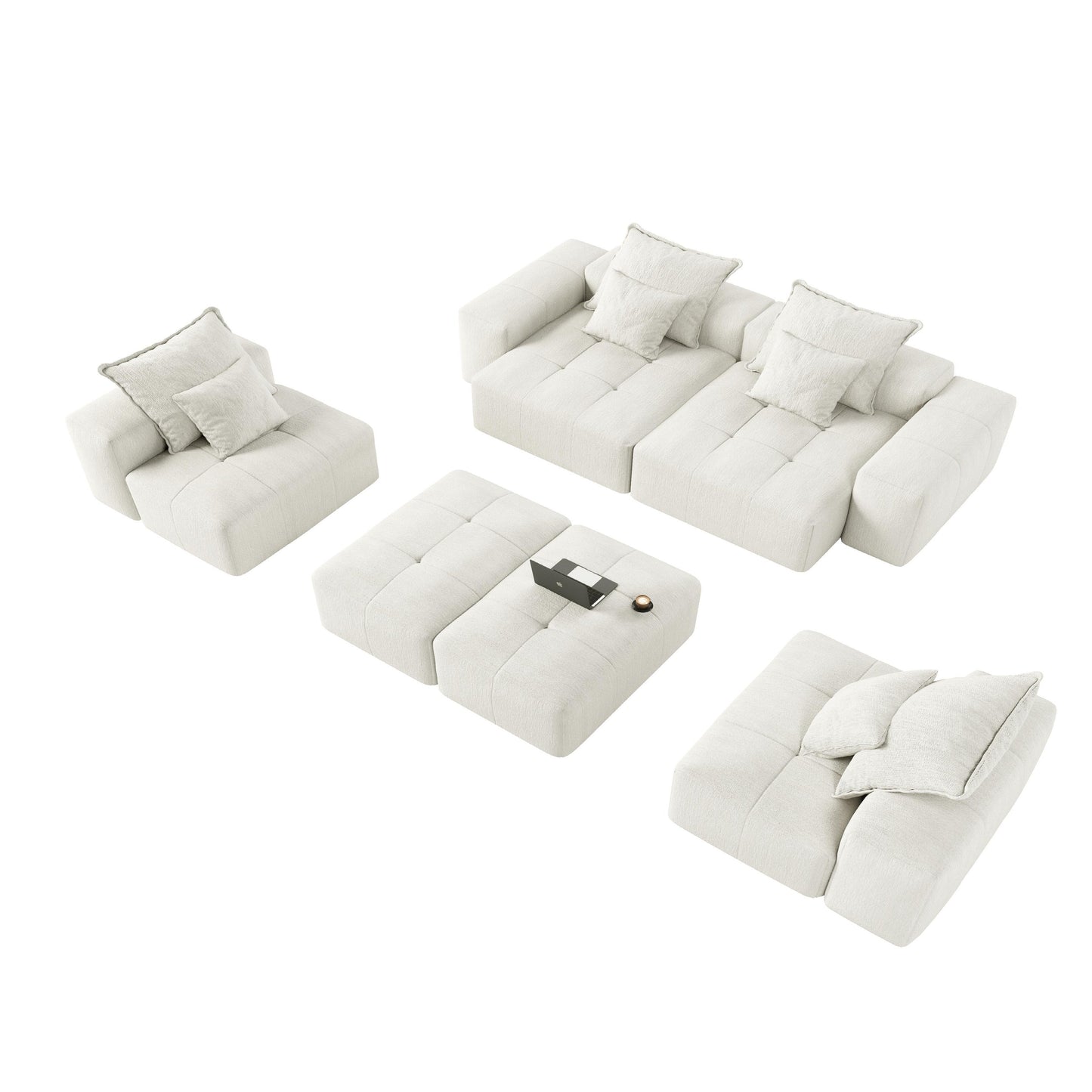Oversized Modular Chenille 6-Seat Sectional Sofa with Cushions and 8 Pillows for Living Room