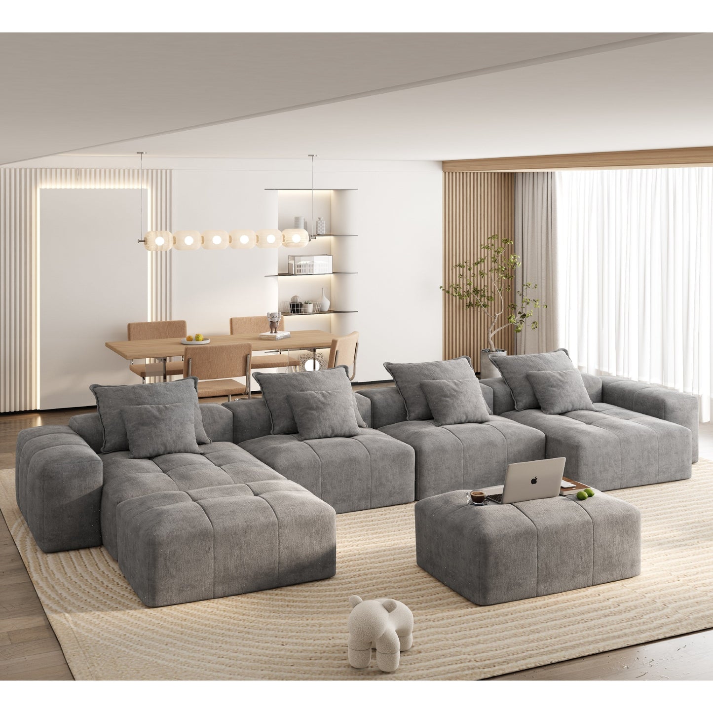 Oversized Modular Chenille 6-Seat Sectional Sofa with Cushions and 8 Pillows for Living Room