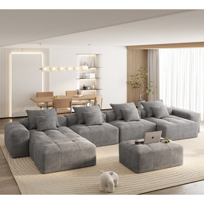 Oversized Modular Chenille 6-Seat Sectional Sofa with Cushions and 8 Pillows for Living Room