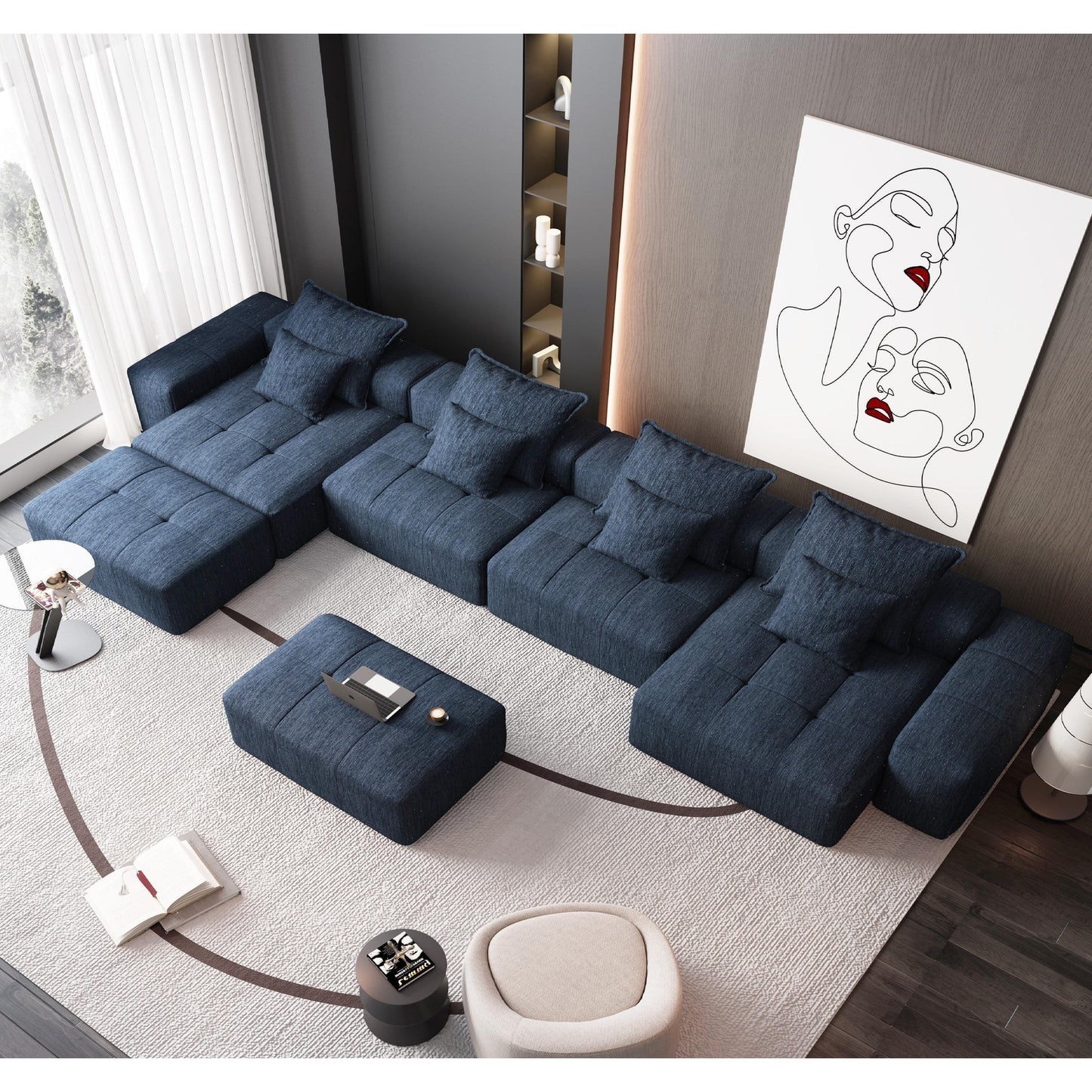 Oversized Modular Chenille 6-Seat Sectional Sofa with Cushions and 8 Pillows for Living Room