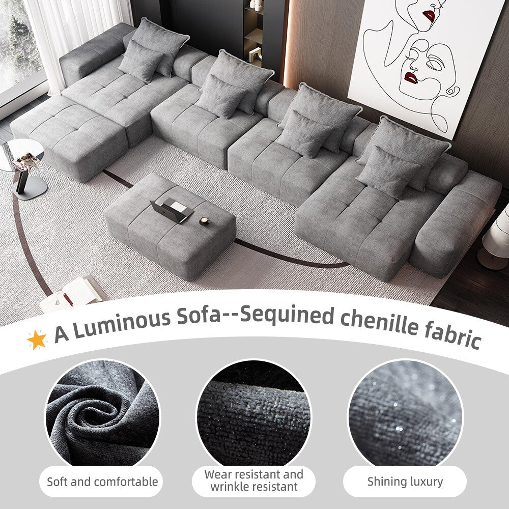 Oversized Modular Chenille 6-Seat Sectional Sofa with Cushions and 8 Pillows for Living Room