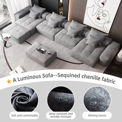 Oversized Modular Chenille 6-Seat Sectional Sofa with Cushions and 8 Pillows for Living Room