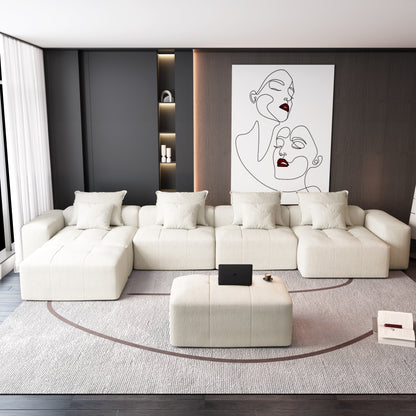 Oversized Modular Chenille 6-Seat Sectional Sofa with Cushions and 8 Pillows for Living Room
