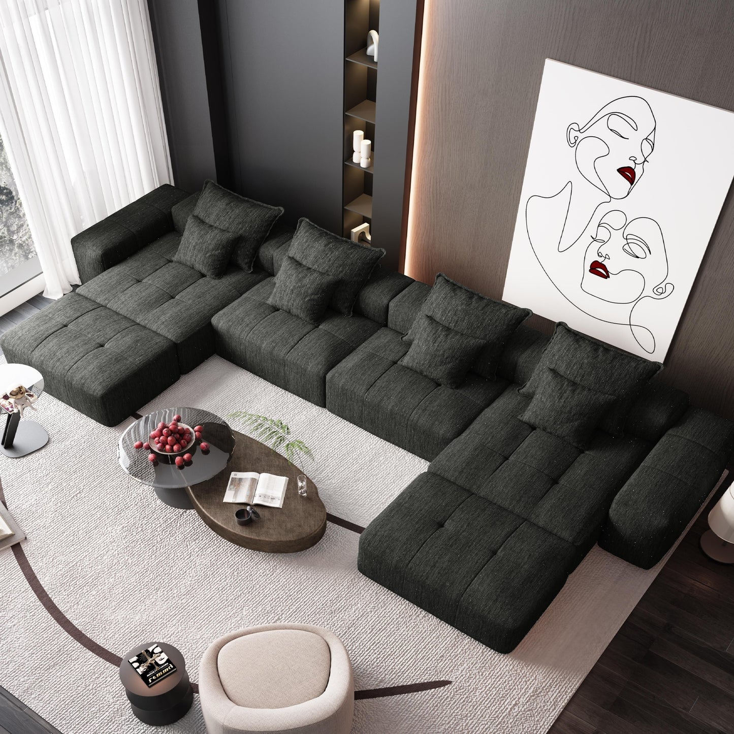 Oversized Modular Chenille 6-Seat Sectional Sofa with Cushions and 8 Pillows for Living Room