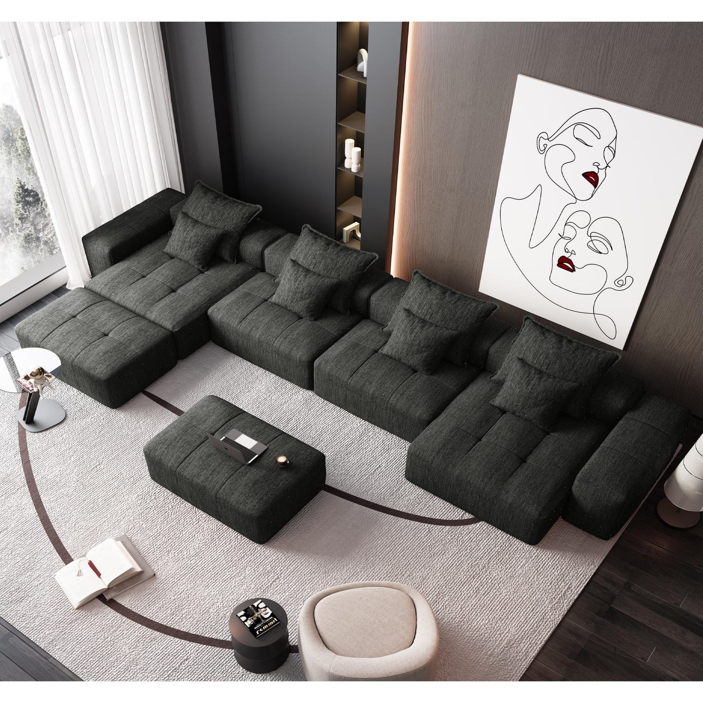 Oversized Modular Chenille 6-Seat Sectional Sofa with Cushions and 8 Pillows for Living Room