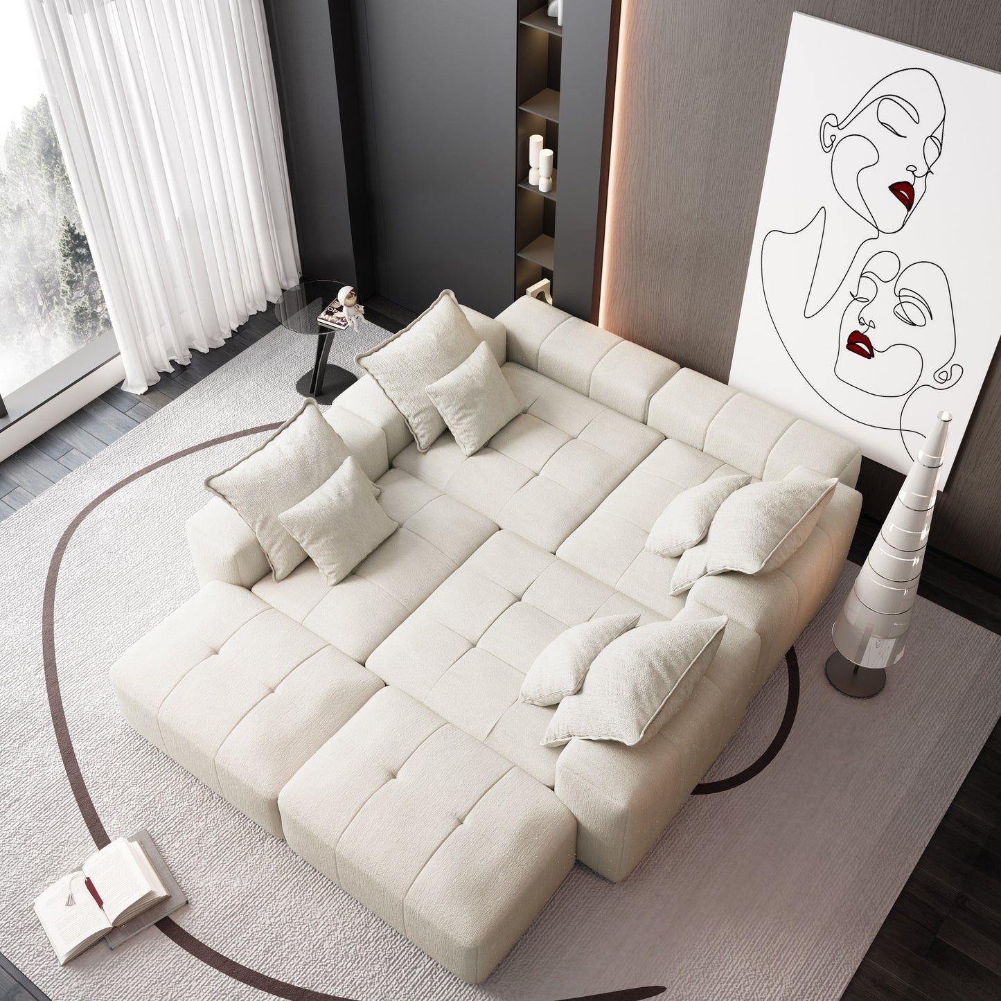 Oversized Modular Chenille 6-Seat Sectional Sofa with Cushions and 8 Pillows for Living Room