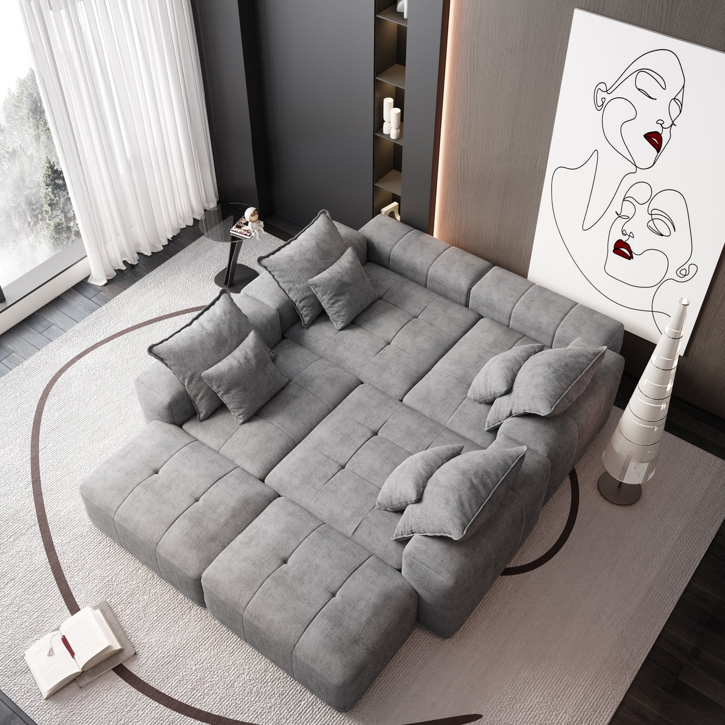 Oversized Modular Chenille 6-Seat Sectional Sofa with Cushions and 8 Pillows for Living Room