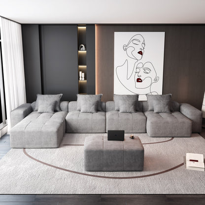 Oversized Modular Chenille 6-Seat Sectional Sofa with Cushions and 8 Pillows for Living Room