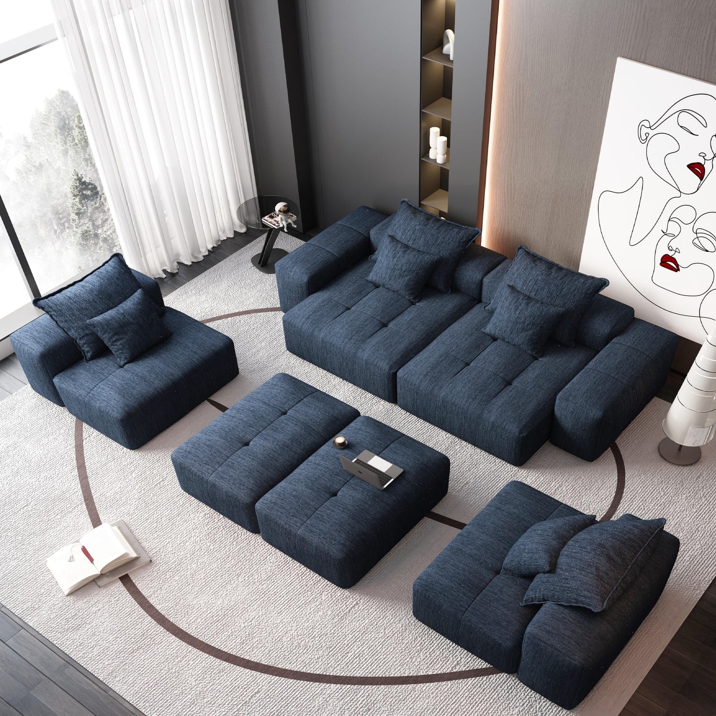 Oversized Modular Chenille 6-Seat Sectional Sofa with Cushions and 8 Pillows for Living Room
