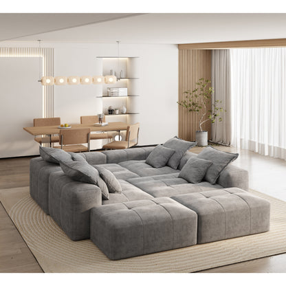 Oversized Modular Chenille 6-Seat Sectional Sofa with Cushions and 8 Pillows for Living Room