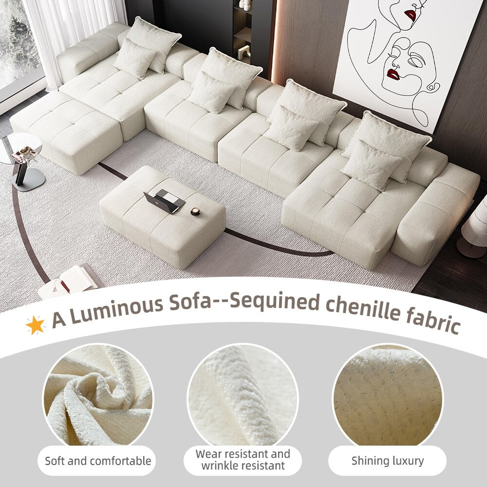 Oversized Modular Chenille 6-Seat Sectional Sofa with Cushions and 8 Pillows for Living Room