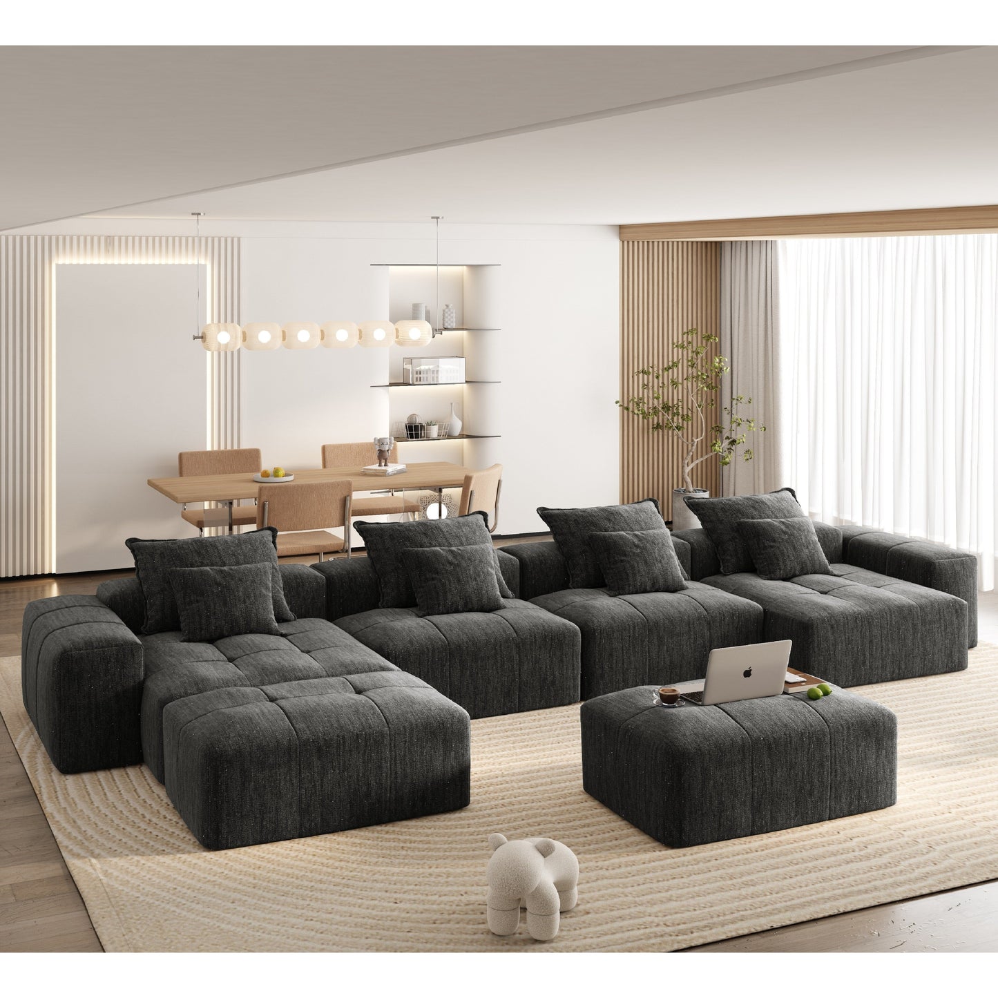 Oversized Modular Chenille 6-Seat Sectional Sofa with Cushions and 8 Pillows for Living Room