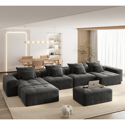 Oversized Modular Chenille 6-Seat Sectional Sofa with Cushions and 8 Pillows for Living Room