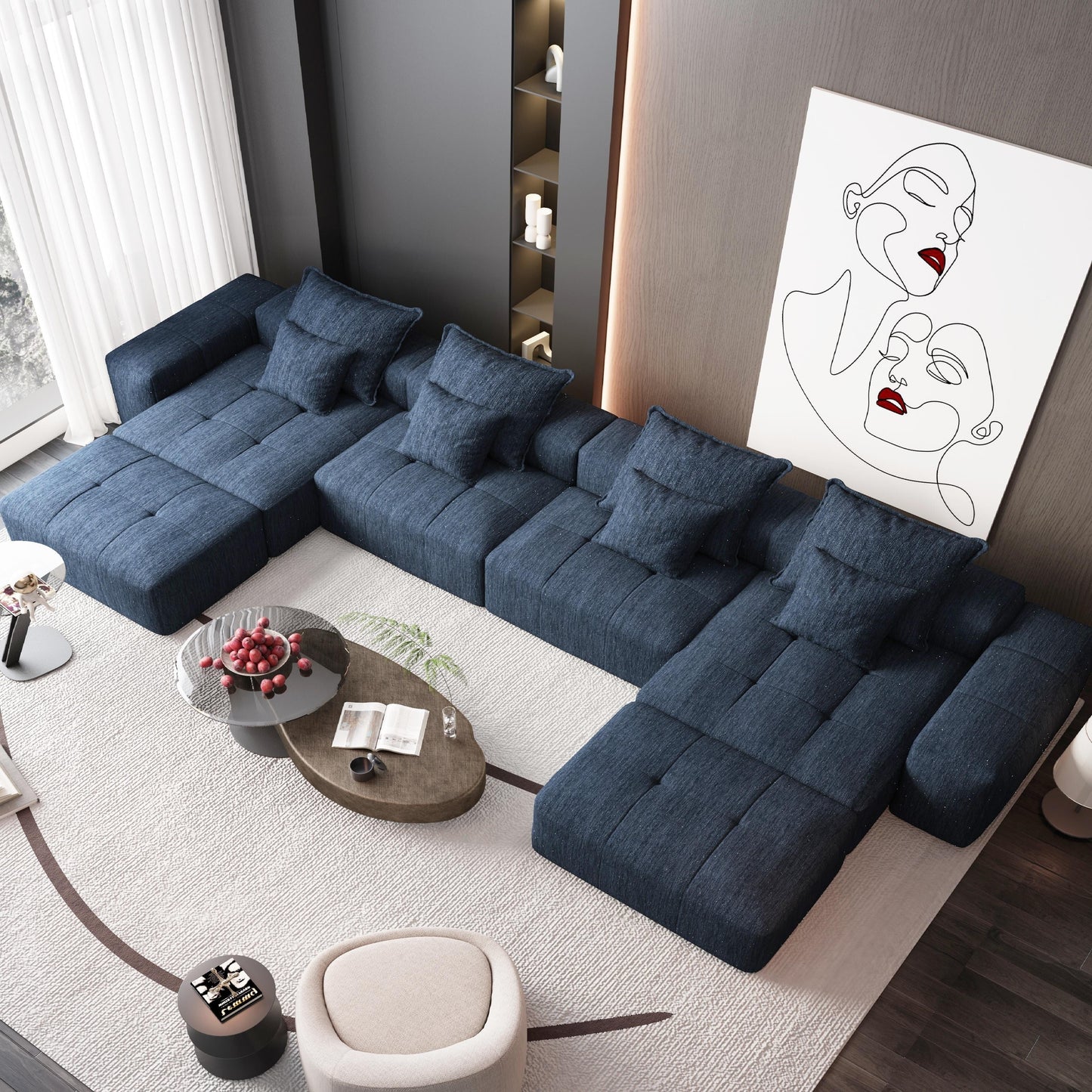 Oversized Modular Chenille 6-Seat Sectional Sofa with Cushions and 8 Pillows for Living Room