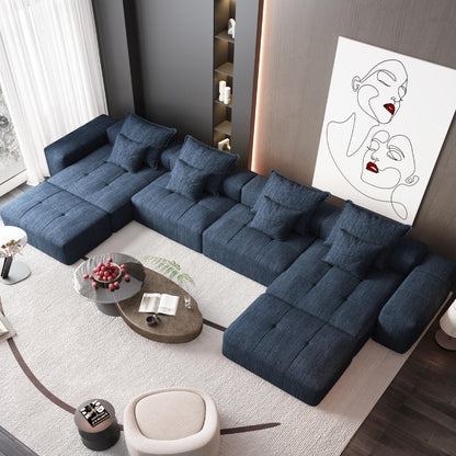 Oversized Modular Chenille 6-Seat Sectional Sofa with Cushions and 8 Pillows for Living Room