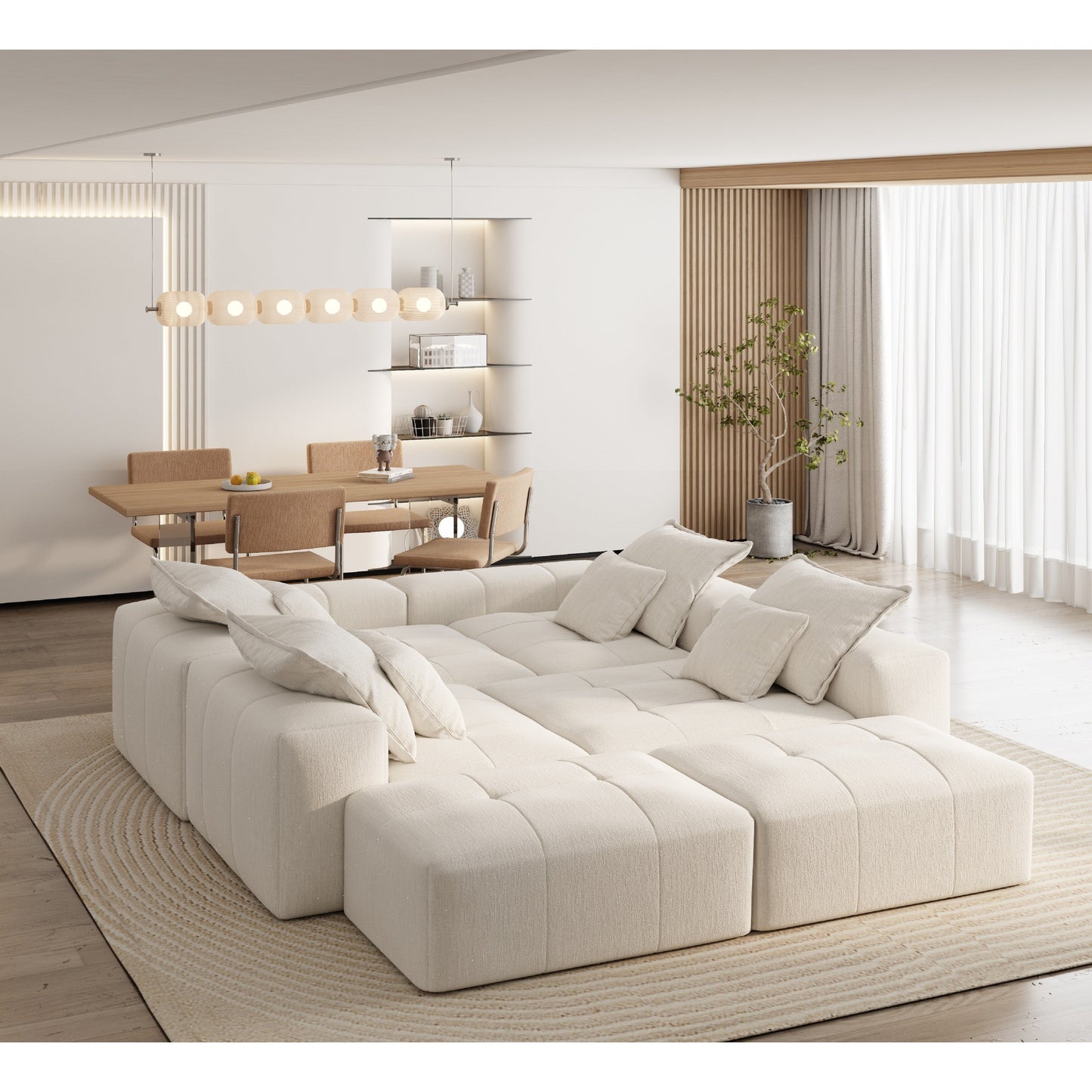 Oversized Modular Chenille 6-Seat Sectional Sofa with Cushions and 8 Pillows for Living Room