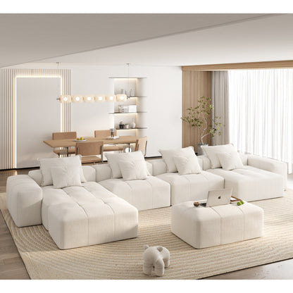 Oversized Modular Chenille 6-Seat Sectional Sofa with Cushions and 8 Pillows for Living Room