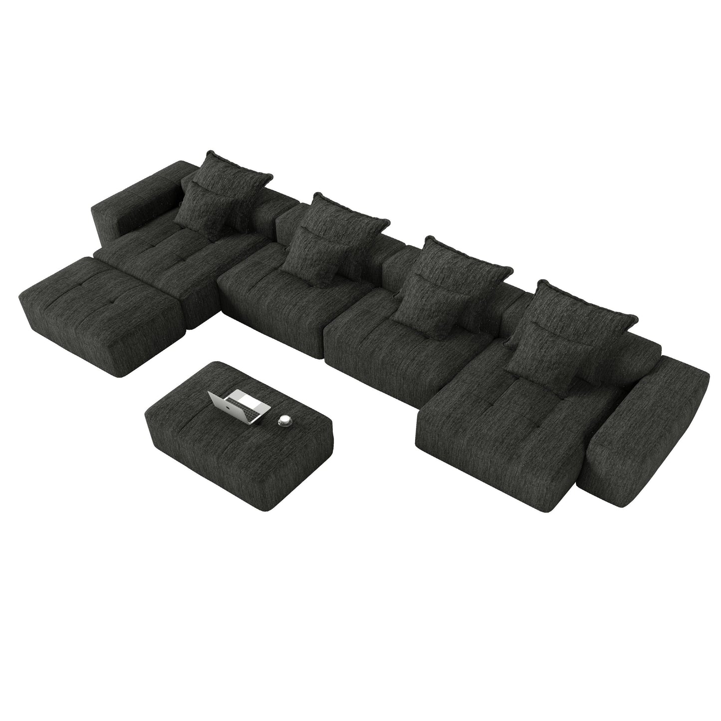 Oversized Modular Chenille 6-Seat Sectional Sofa with Cushions and 8 Pillows for Living Room