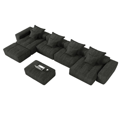 Oversized Modular Chenille 6-Seat Sectional Sofa with Cushions and 8 Pillows for Living Room