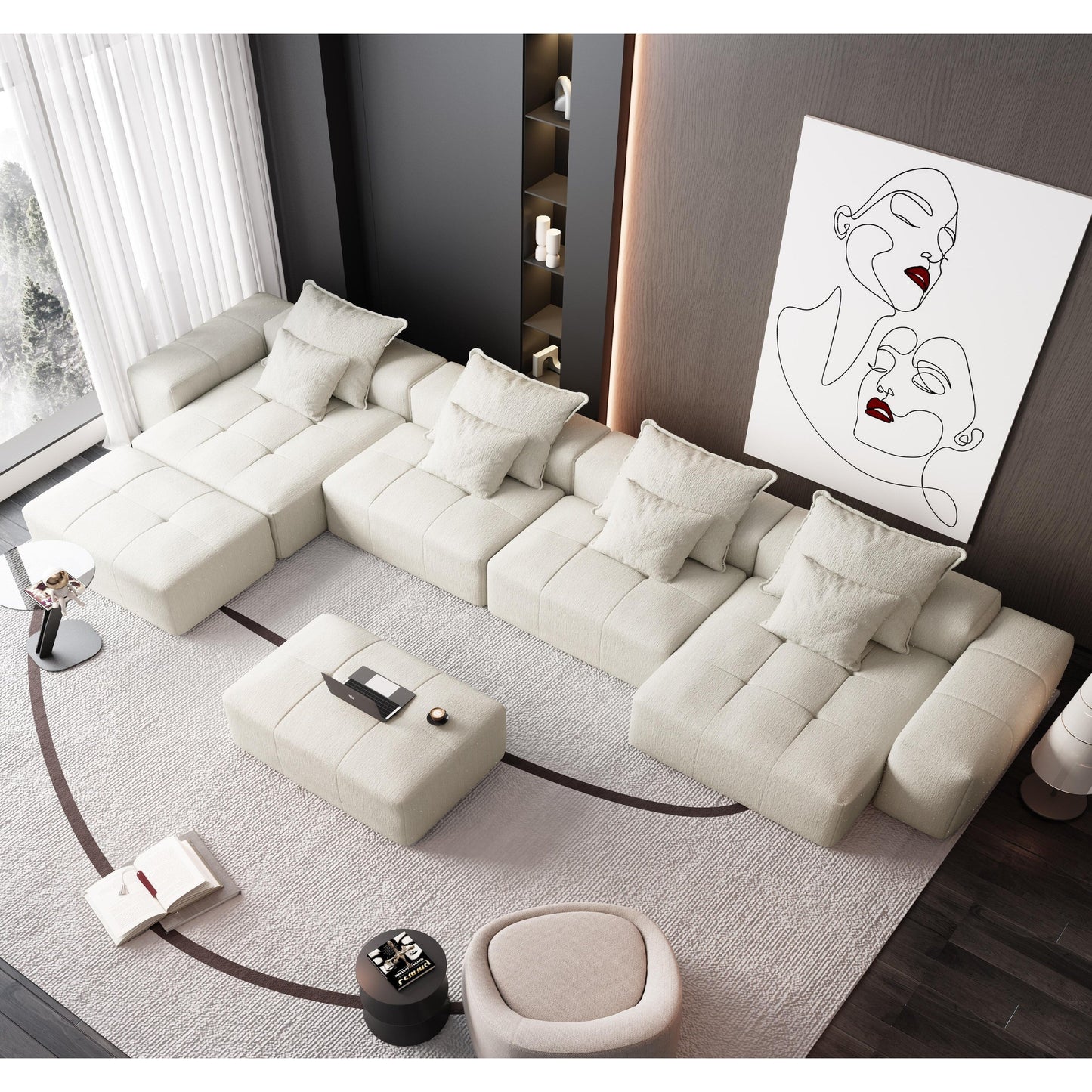 Oversized Modular Chenille 6-Seat Sectional Sofa with Cushions and 8 Pillows for Living Room