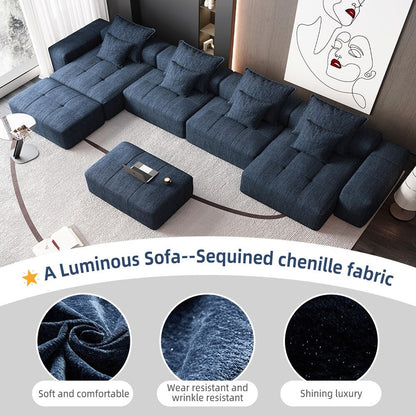 Oversized Modular Chenille 6-Seat Sectional Sofa with Cushions and 8 Pillows for Living Room