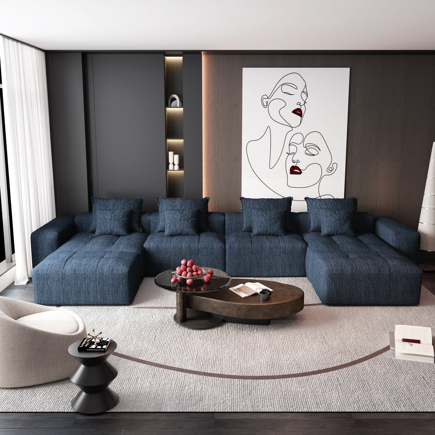Oversized Modular Chenille 6-Seat Sectional Sofa with Cushions and 8 Pillows for Living Room