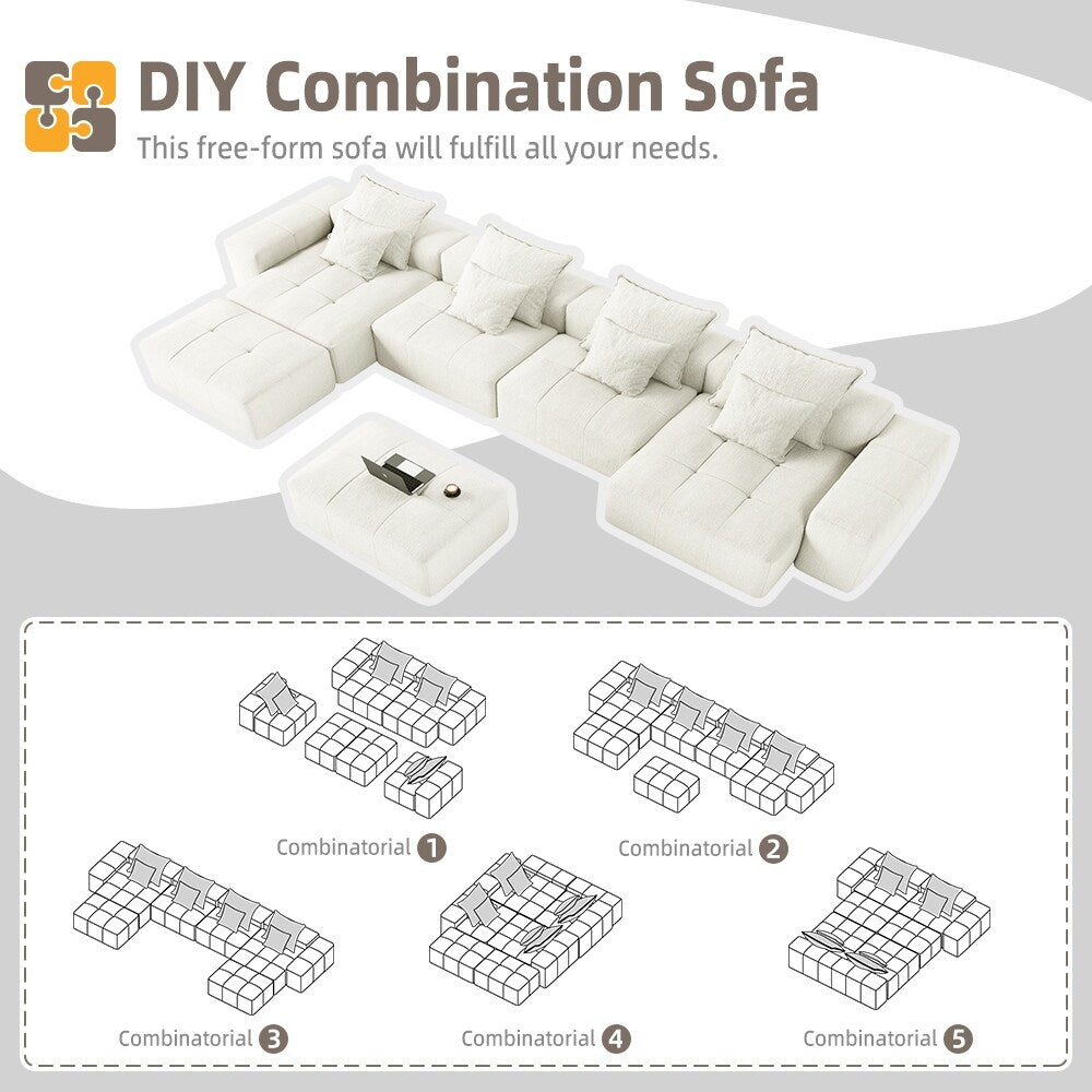 Oversized Modular Chenille 6-Seat Sectional Sofa with Cushions and 8 Pillows for Living Room