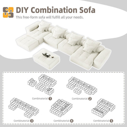 Oversized Modular Chenille 6-Seat Sectional Sofa with Cushions and 8 Pillows for Living Room