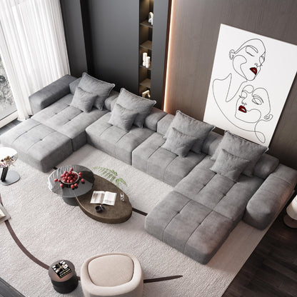 Oversized Modular Chenille 6-Seat Sectional Sofa with Cushions and 8 Pillows for Living Room