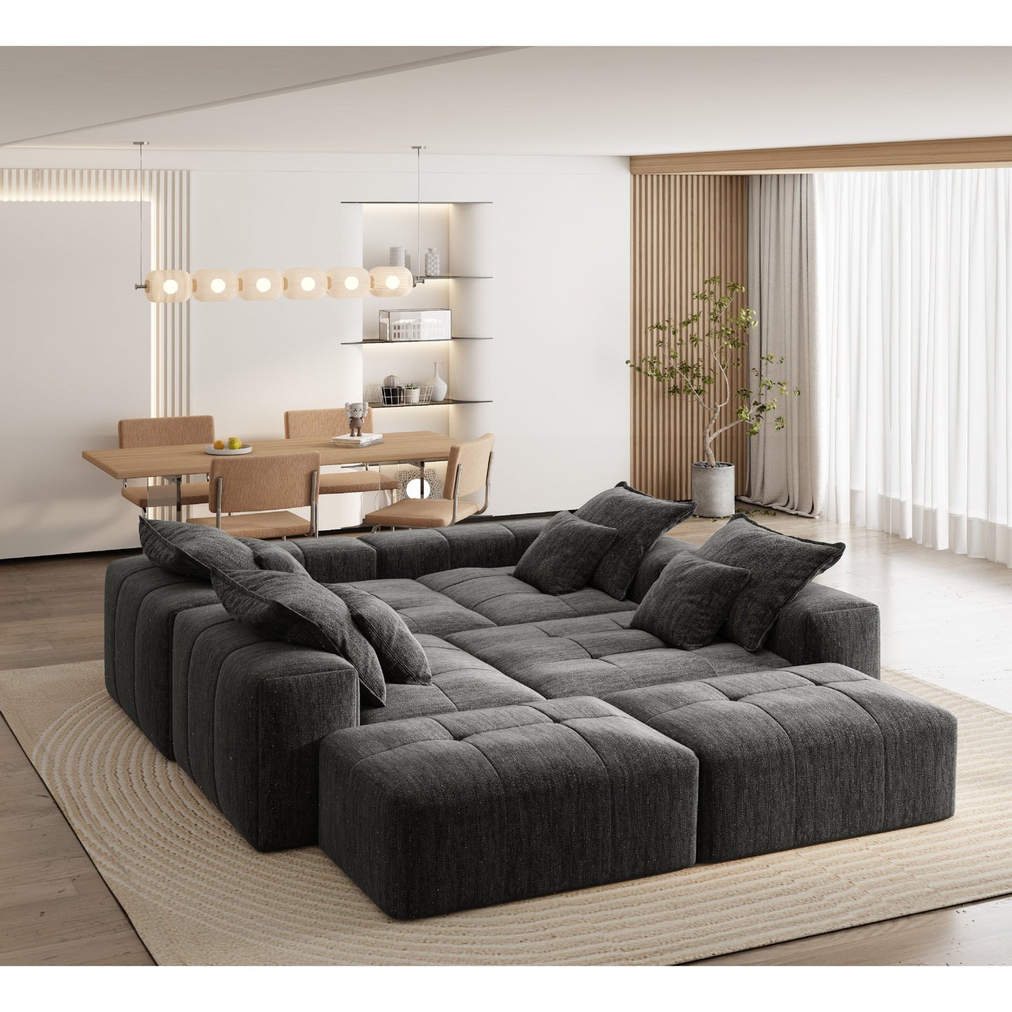 Oversized Modular Chenille 6-Seat Sectional Sofa with Cushions and 8 Pillows for Living Room