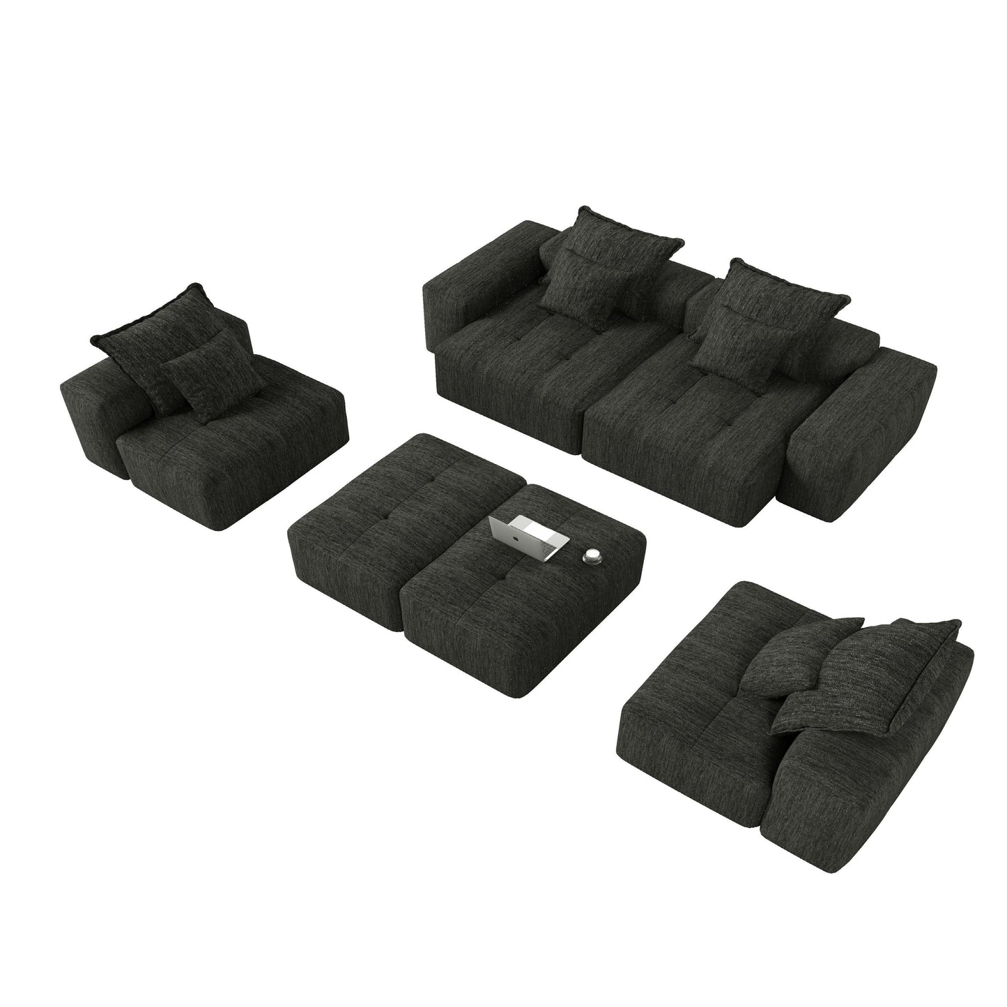 Oversized Modular Chenille 6-Seat Sectional Sofa with Cushions and 8 Pillows for Living Room