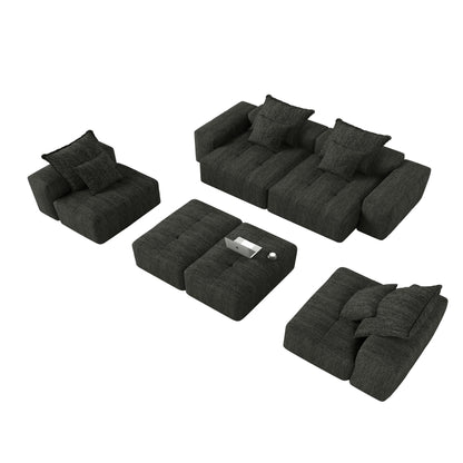 Oversized Modular Chenille 6-Seat Sectional Sofa with Cushions and 8 Pillows for Living Room