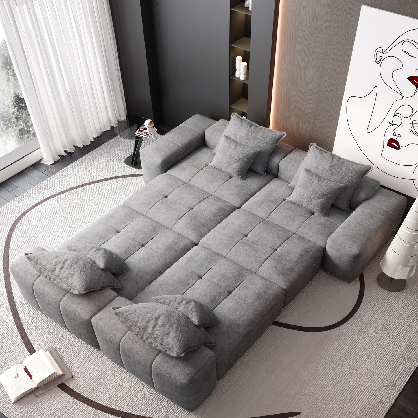 Oversized Modular Chenille 6-Seat Sectional Sofa with Cushions and 8 Pillows for Living Room