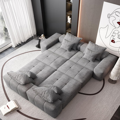 Oversized Modular Chenille 6-Seat Sectional Sofa with Cushions and 8 Pillows for Living Room