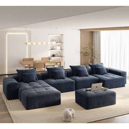 Oversized Modular Chenille 6-Seat Sectional Sofa with Cushions and 8 Pillows for Living Room